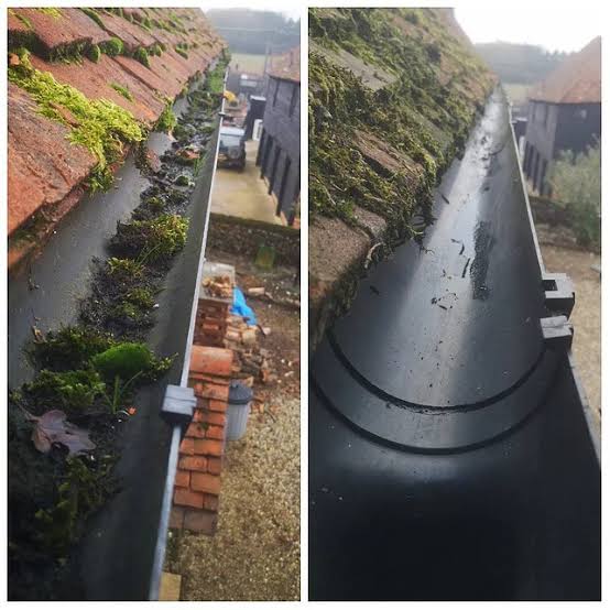 Gutter cleaning before and after